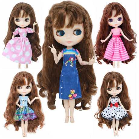 Wholesale 5 Outfits Casual Top Vest Trouser Skirt Mini Dress Doll Clothes for Blythe Doll BJD 11.5" Dollhouse Accessories Toy