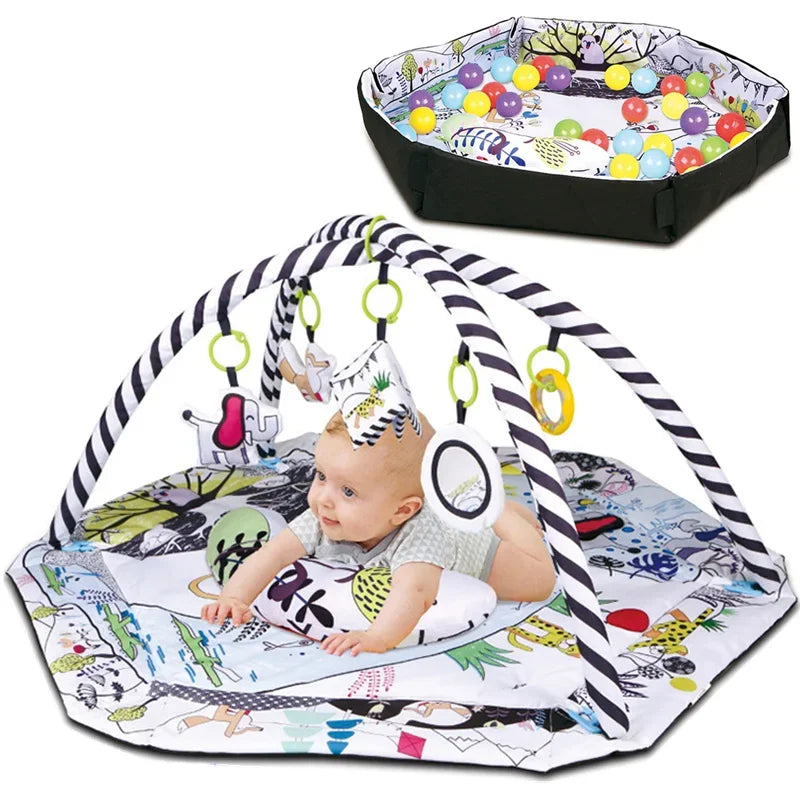 New Multifunctional Fitness Frame Round Play Crawling Mat 0-12 Months Baby Puzzle Game Blanket Fun Sounding Pendant Gift For Kid