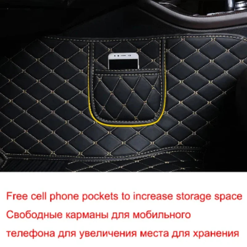 Custom Car Floor Mats for Hyundai Palisade 2020-2023 Years Artificial Leather Phone Pocket Carpet Interior Car Accessories