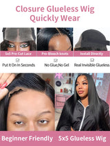 Pre Cut No Glue Straight Glueless Wig Human Hair Preplucked Ready To Wear Brazilian 13X4 7X5 Lace Frontal Wigs For Women