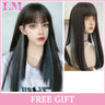 LM Cosplay Wig With Bangs Synthetic Straight Hair 24 Inch Long Heat-Resistant Pink Wig For Women