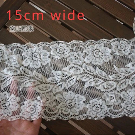 Elastic Hollow Floral Embroidery Lace Ribbon, DIY Apparel Sewing Fabric, Home Textile Decor Tape, Black and White, 15cm Wide