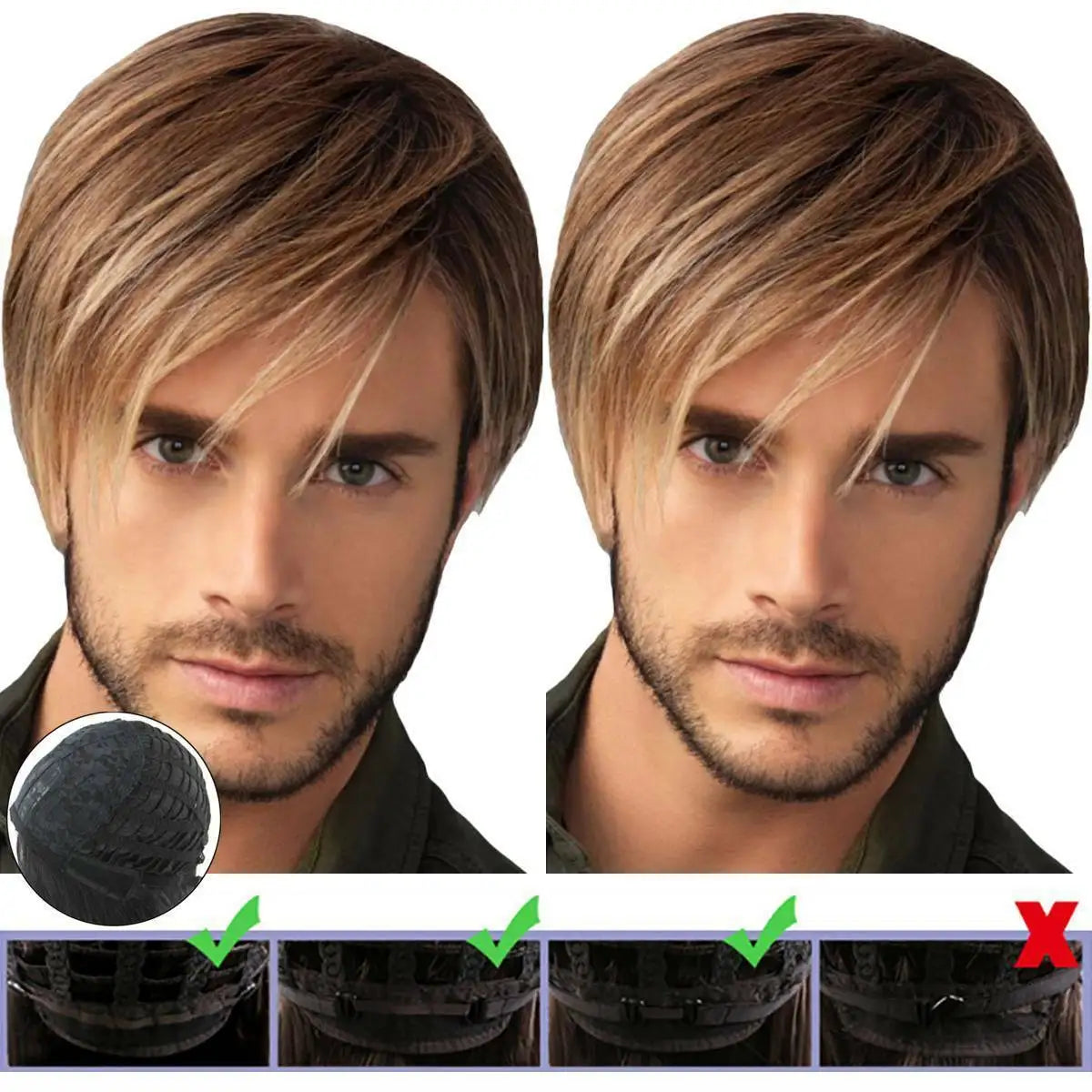 SuQ Men's Short Wig Synthetic Hair Smooth Natural Pixie Cut ToupeeMale Hair Fleeciness Realistic Natural Brown Wigs