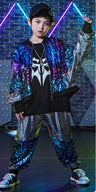 children's performance suit, drum stand, male children's glitter, silver walking show,hip-hop street dance, girl's trendy outfit