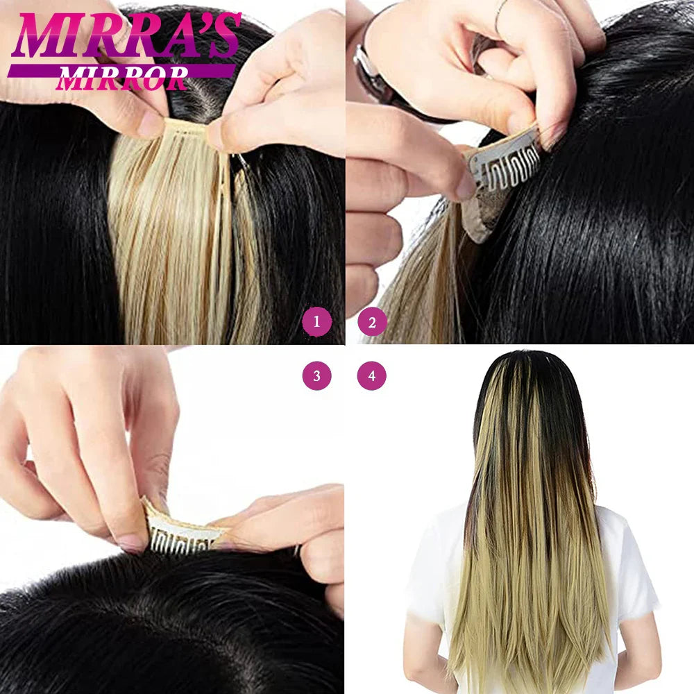 Synthetic Clip in Hair Extensions 6 Pcs/Set 16 Clips Long Straight Hairpieces Clip On Hair Extension for Women Blonde