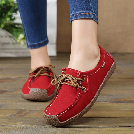 New Arrival Women Casual Shoes 2023 Suede Leather Flats Sneakers Lace Up Moccasins Ladies Shoes Fashion Loafers Plus Size 35-42