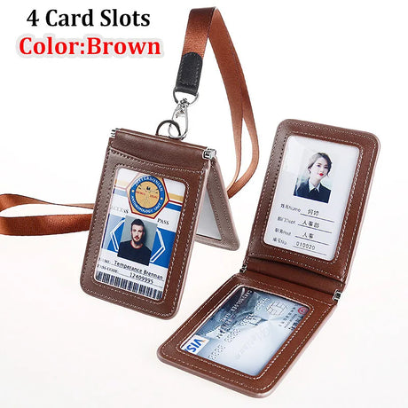 Top Grade Genuine Leather ID Badge Holder Business Cards Holders with Neck Lanyard Formal Staff Magnet Closed ID Card Name Tags