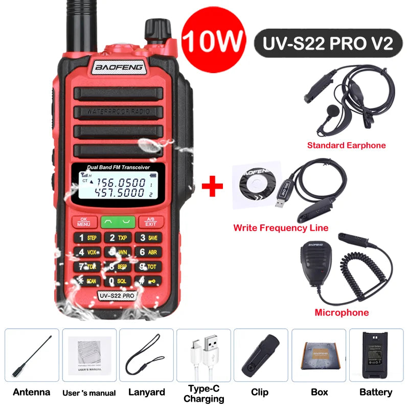 Baofeng UV S22 PRO V2 IP68 Walkie Talkie Waterproof Dual Band 136-174/400-520MHz Ham Radio Upgraded Of UV9R UV5R Pro 50KM Range