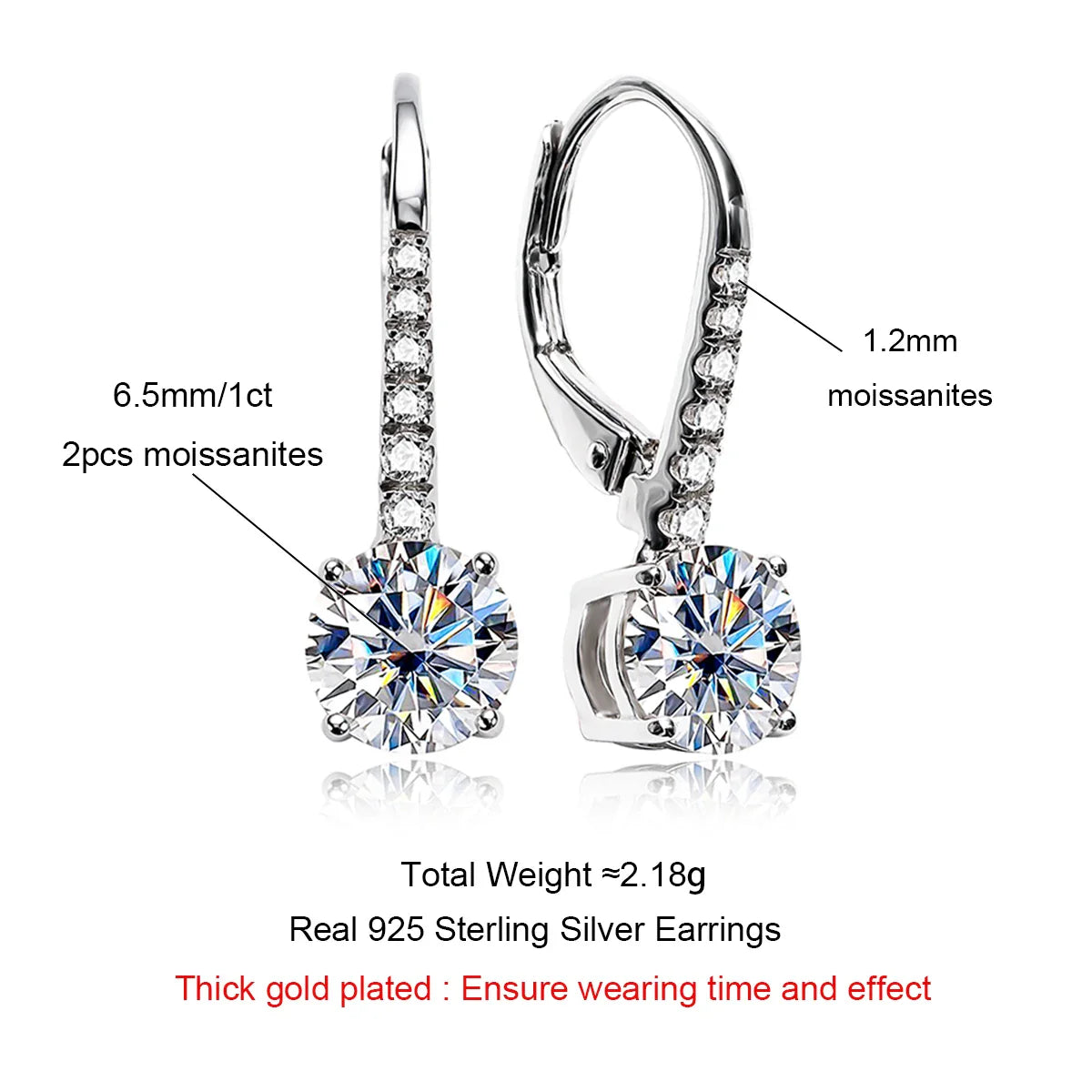 AnuJewel 1 Carat D Color Moissanite Dangle Drop 925 Sterling Silver Earrings With GRA Certificate Jewelry Wholesale