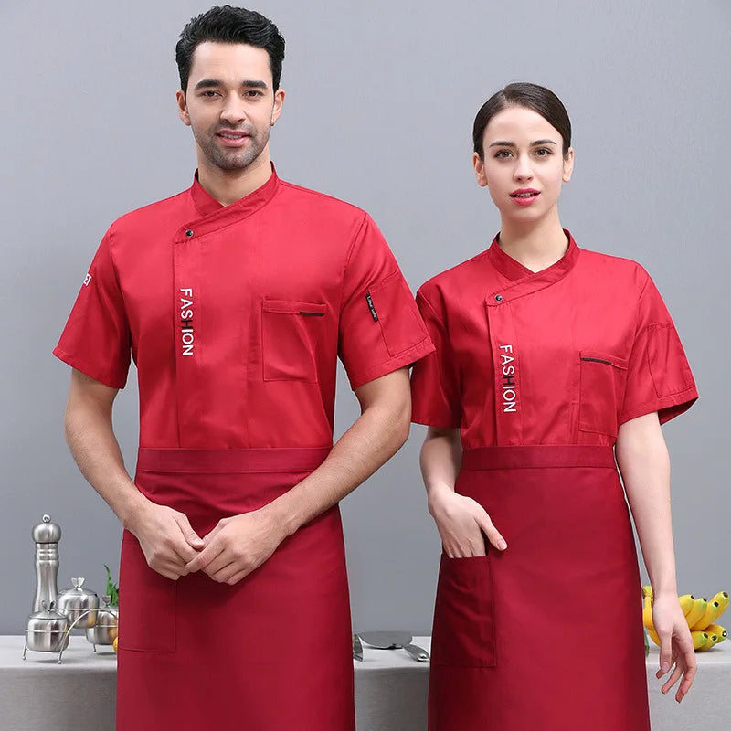 Chef Uniform Short Sleeve Restaurant Cook Coat Women Baker Hotel Kitchen Canteen Waiter Clothes