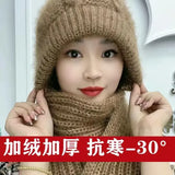 Fashion Winter Women Windproof Hat and Scarf in One Piece Knited Caps Warm Casual Hat Scarf Set Women Caps Warmer Cycling Hat