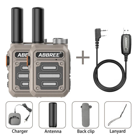 2PCS ABBREE AR-63 Mini Walkie talkie Wireless Copy Frequency Ham Radio for Hunting UHF Professional Communicator Type-C Jack