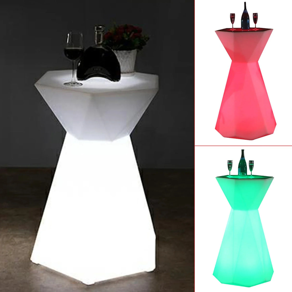 Hexagonal LED Light Up Accent Side Table, 16-Color Changing LED Light Up Furniture Table, Bar Counter Coffee Table