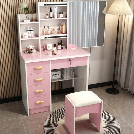 Dressing Table Length Drawers Amp Stool  Bedroom Small Apartment Simple Modern Sliding Mirror Simple Storage Cabinet Furniture