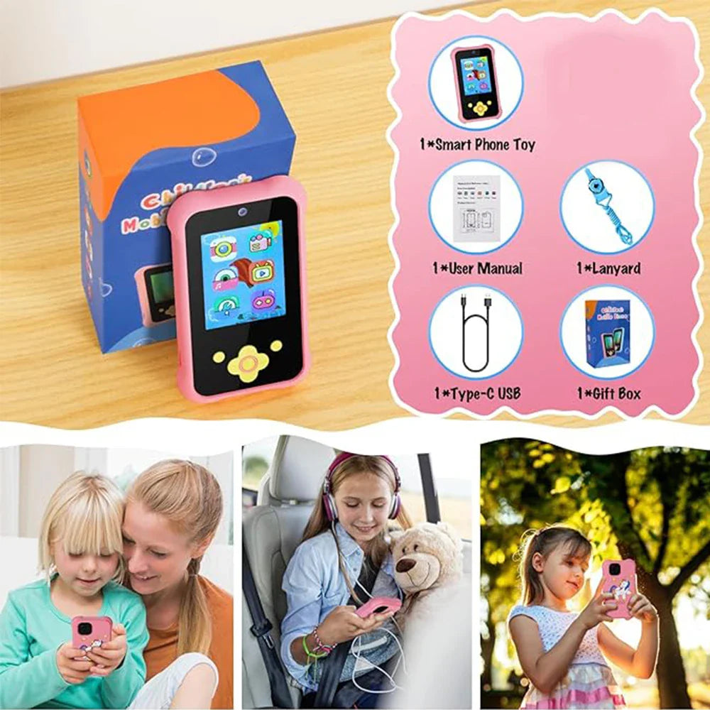 Kids Smart Phone 1080P Digital Dual Lens Selfie Camera Toys for Girls Boys Toddle Christmas Birthday Gift Record Life Baby Phone