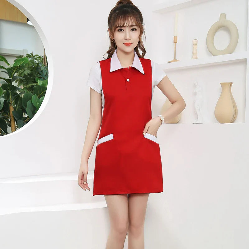 Women Salon Apron SPA Barber Shop Work Clothes Dress Hairdresser Beauty Salon Apron Manicure Shop Uniform Sleeveless Aprons