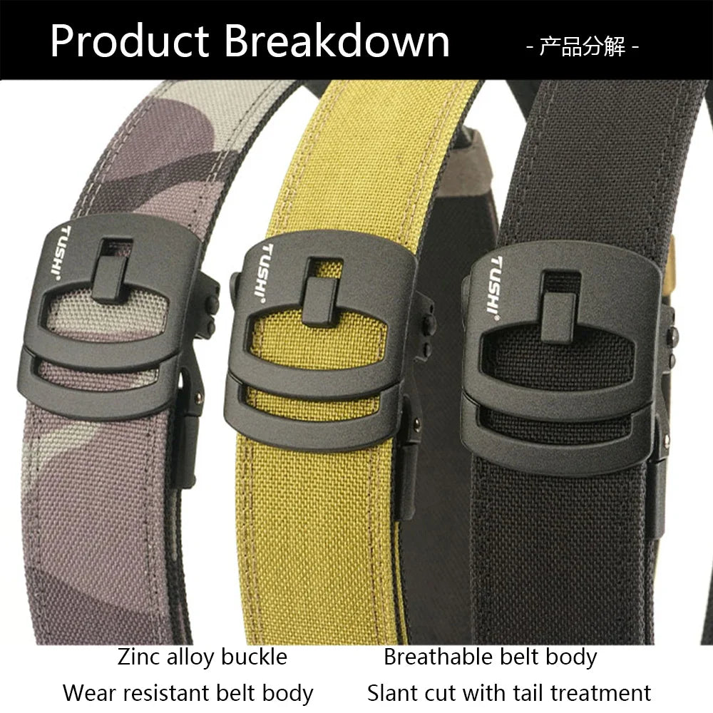 TUSHI New Military New Belt For Men Sturdy Nylon Metal Automatic Buckle Police Gun Belt Tactical Outdoor Girdle IPSC Accessories