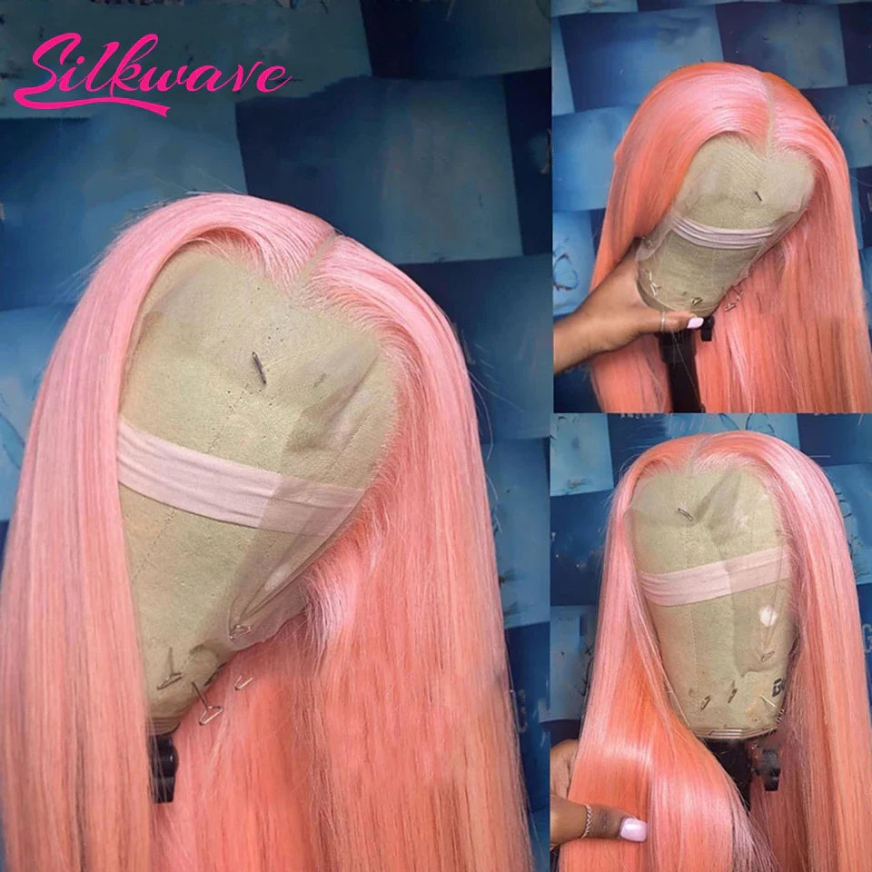 30 36 Inch pink lace front wig Human Hair Wig 13x6 HD Lace Glueless Straight Wigs For Women Blonde 613 Colored Pink Brazilian