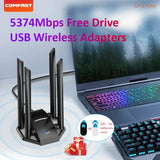 5374Mbps USB Wifi6 Adapter AX5400 Tri-band Gigabit Gaming Network Card Wifi Dongle External 4 Antennas Receiver For Win10/11 PC