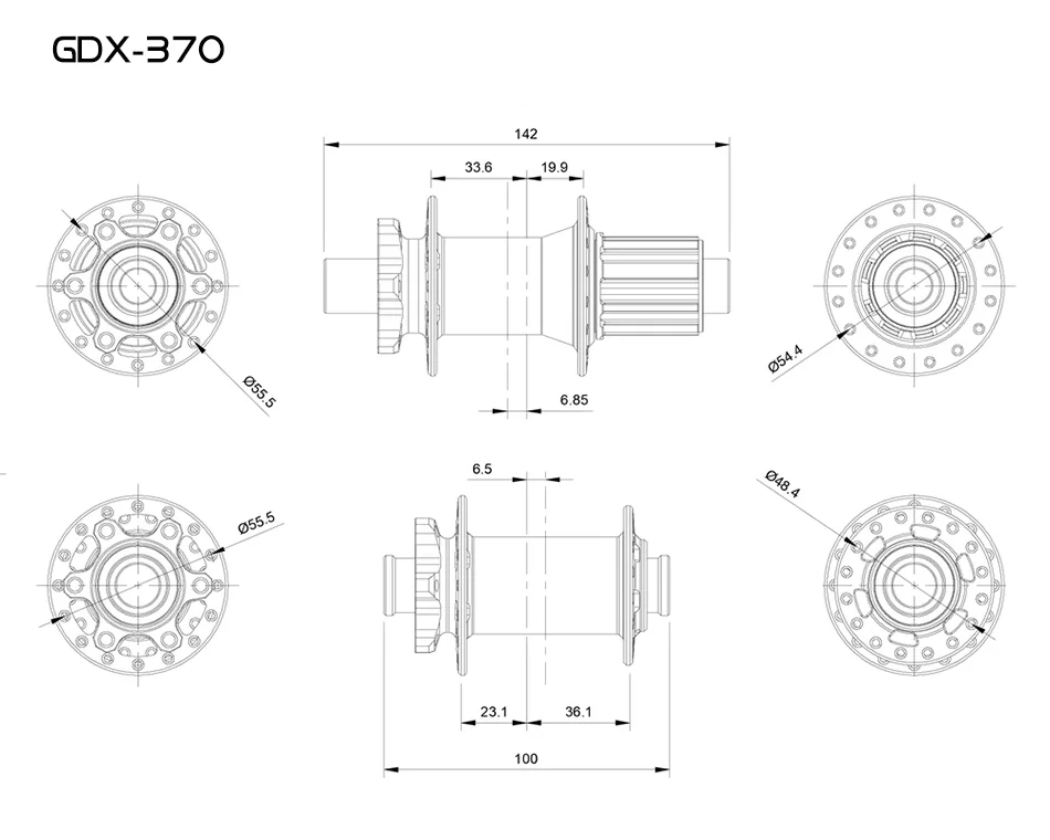 GOLDIX GDX370 Bicycle Hub Sealed Bearing 6-bolt Disc Brake Straight Pull 32 Holes Ratchet 36T BOOST MTB Hub for Shimano