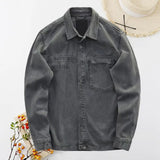 Men Shirt Coat Cargo Shirt Single-breasted Turn-down Collar Long Sleeve Loose Vinatge Patch Pocket Men Spring Fall Coat