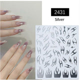 3D Silver Frame Nail Sticker Silver Bronzing Stripe Lines Sliders For Nails Tribal Pattern Decals Marble Blooming Nail Tattoos