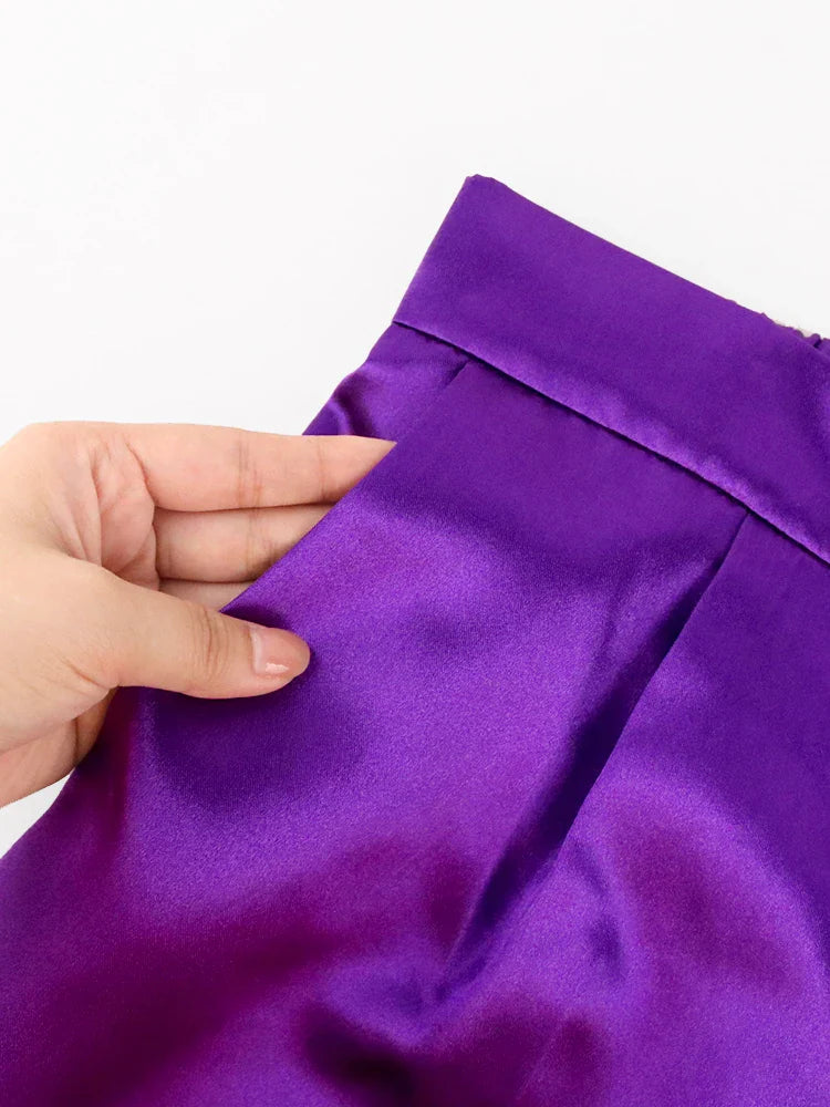 Plus Size 4XL Purple Pants High Elastic Waist  Zipper Fly Women Office Work Party Ankle Length Pencil Capris for Ladies Summer