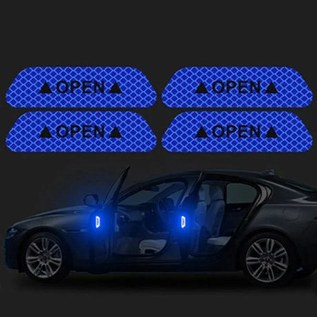 4PCS/set Car Door Stickers Universal Safety Warning Mark OPEN High Reflective Tape Auto Driving Safety Reflective Strips