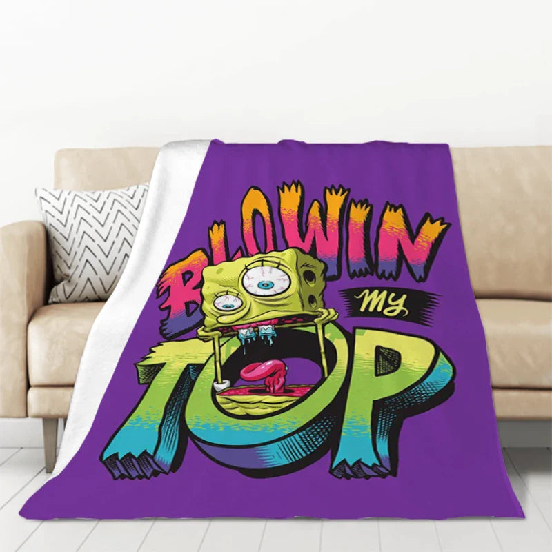 S-SpongeBobs Cartoon Sofa Blankets & Throws Fluffy Soft Blankets for Bed Child Blanket Furry Throw Double Decorative Anime Kid's