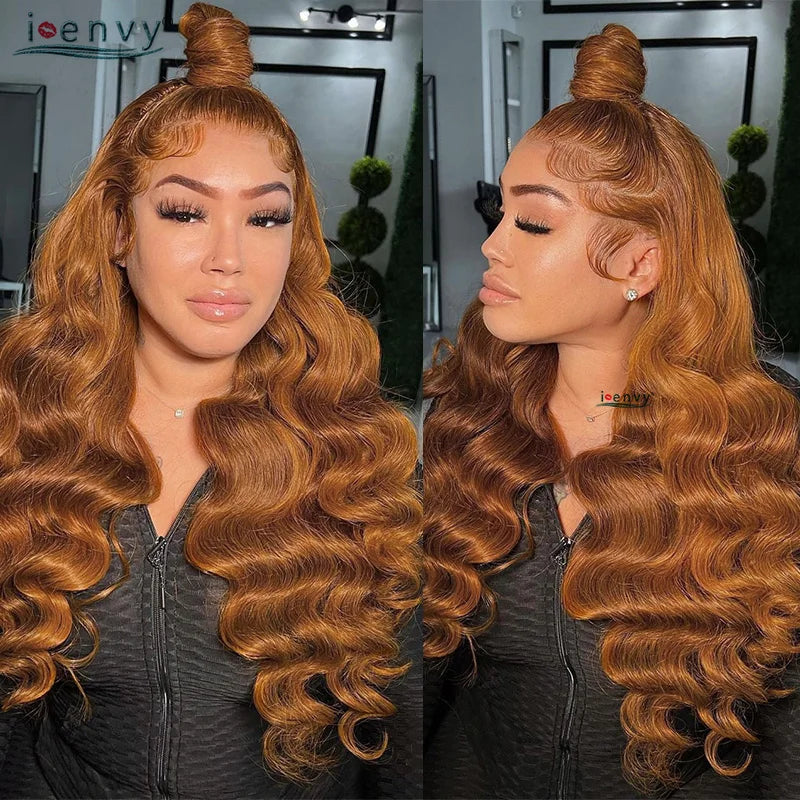 34'' Ginger Blonde Lace Front Wigs Pre Pluck Body Wave Colored Red 13X4 Hd Lace Frontal Human Hair Wigs Burgundy Lace Front Wigs