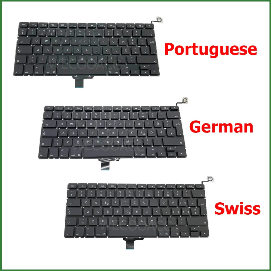 New Replacement Keyboard For Macbook Pro 13" A1278 Keyboard UK US RU DE PT CH SE HU NO DK KR Layout 2009 2010 2011 2012 Year