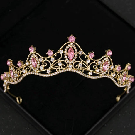 Pink Crystal Tiaras And Crowns Rhinestone Prom Diadem Crown For Women Bridal Wedding Hair Accessories Jewelry Crown Tiara Gift