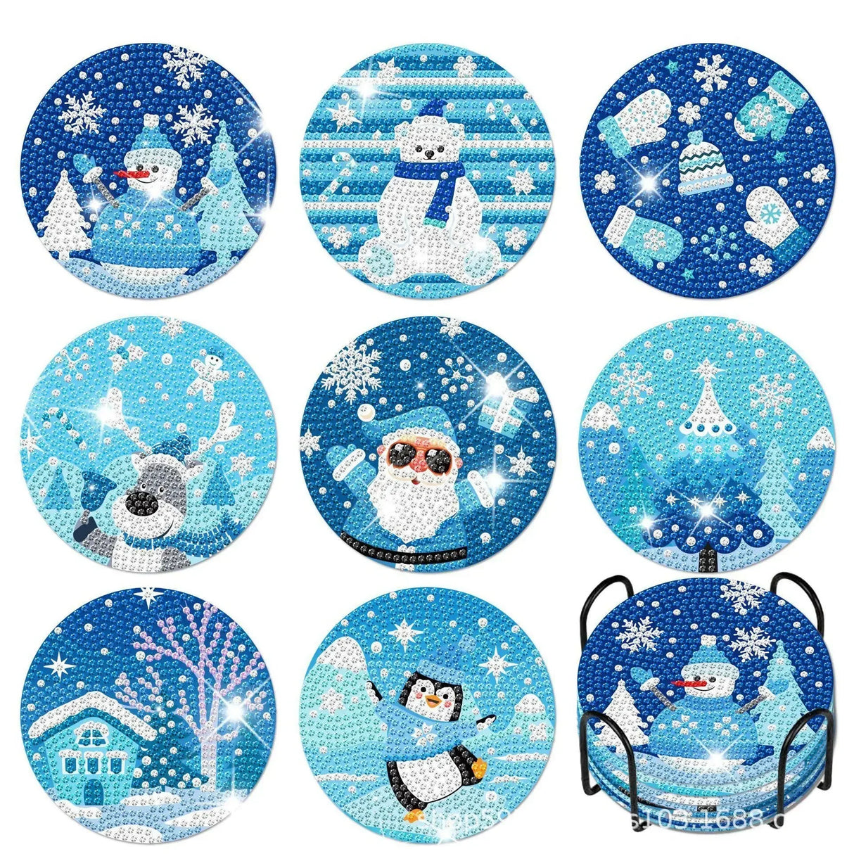 8Pcs DIY Diamonds Painting Coaster Animal Flower Non-slip Anime Art Mosaic Cup Cushion with Rack Rhinestones Paintings Decor