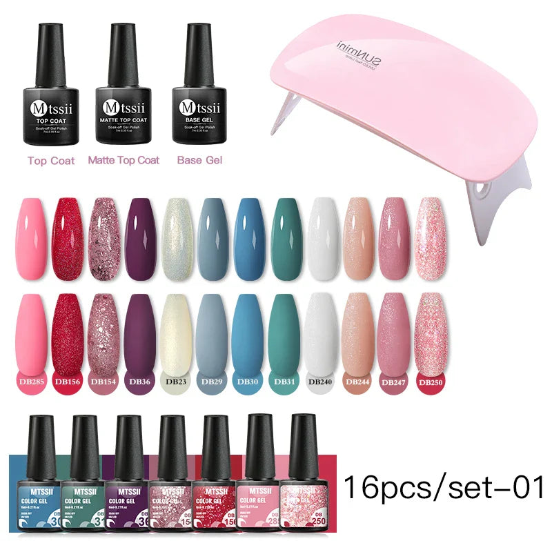 Mtssii  13/16Pcs Gel Nail Polish Set With 36W UV Lamp Dryer Manicure Kit Semi Permanent Soak Off Base Top Coat Nail Art UV Gel