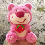 24Pcs 13-15cm Disney Lotso Strawberry Bear Plush Keychain Animation Derivatives Cartoon Bag Woman Backpack Car Pendant Toy