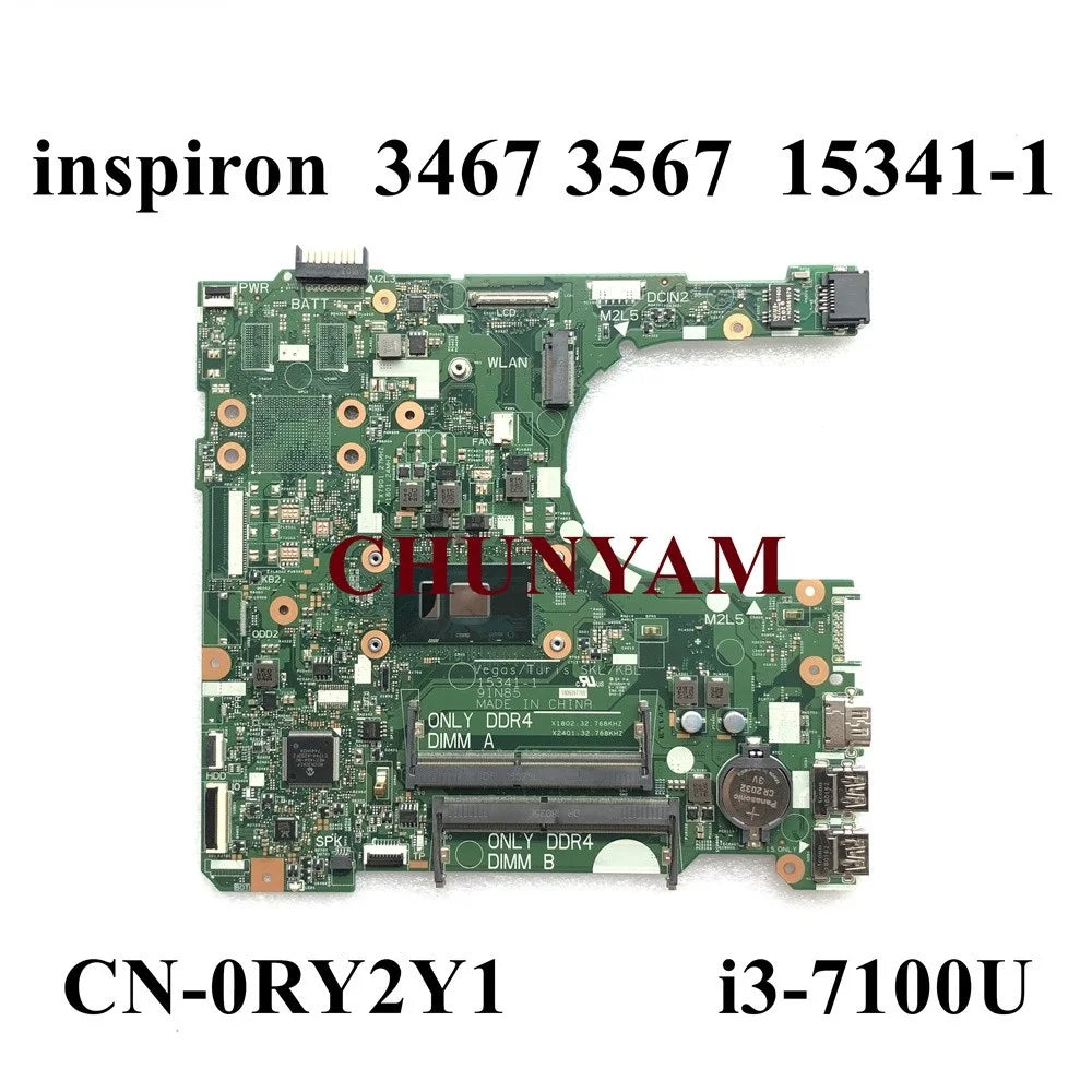 15341-1 For Dell Inspiron 14 3467 15 3567 LAPTOP Motherboard RY2Y1 Y7J61 NP4RY 7H458 Mainboard 3865U i3 i5 i7 CPU CY