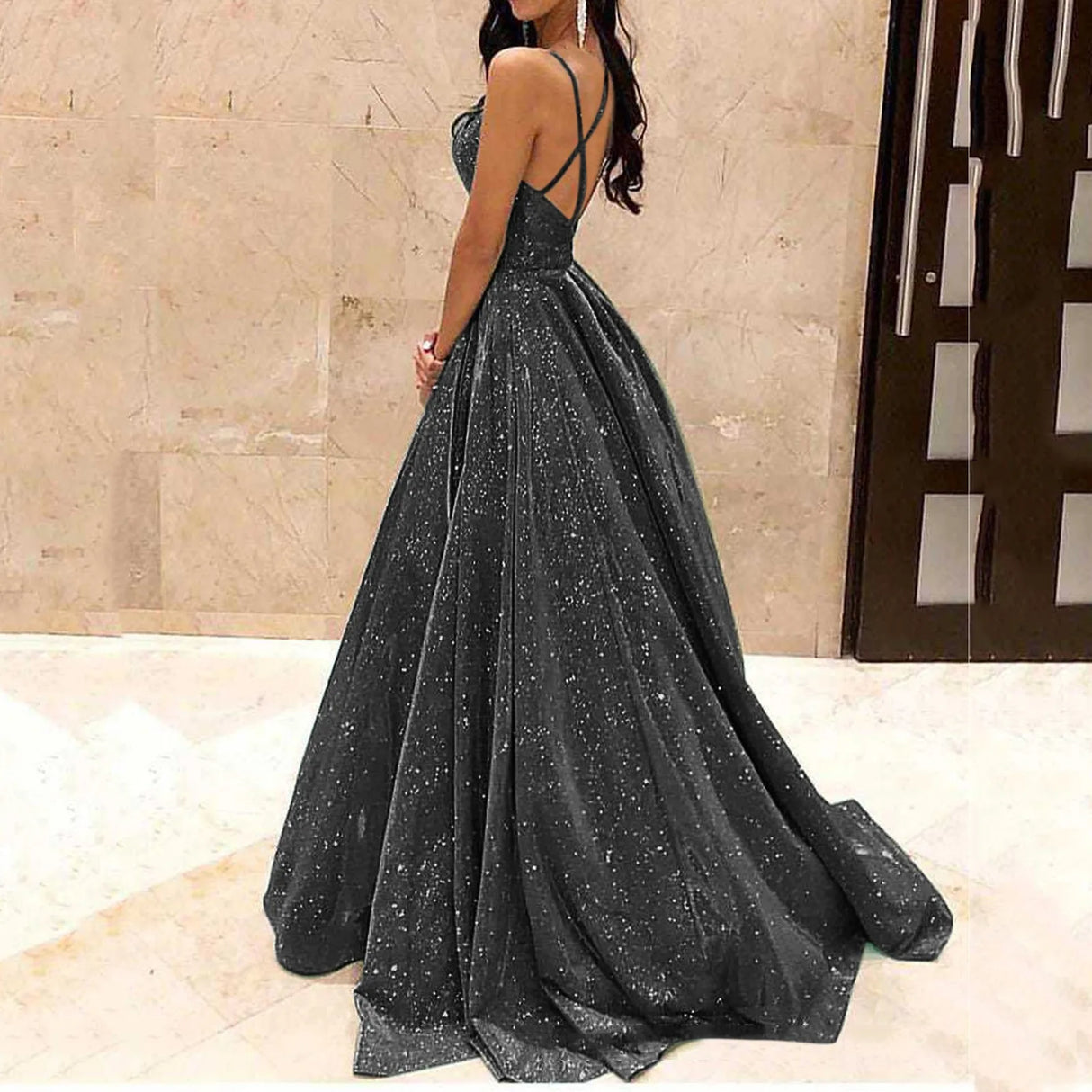 Fall Dresses For Women 2024 Spaghetti Strap Sleeveless Glitter Sequin Big Swing Formal Dresses Elegant Party Evening Dress