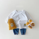 9297 Korean Ins Baby T Shirt Simple Smiling Face Casual T-shirt Autumn Winter 2021 Boy's Bottoming Shirt 0-3Year Girl's T Shirt