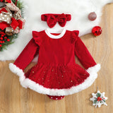 Ma&Baby 0-24M Christmas Baby Red Romper Newborn Toddler Infant Girl Velvet Ruffle Jumpsuit Xmas New Year Costumes D01