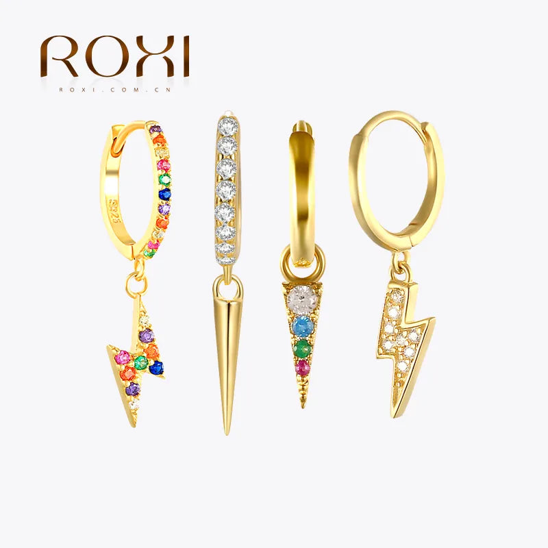 ROXI Ins Lock Star Cross Geometry Hoop Earrings for Women 925 Sterling Silver Crystal Earing Metal Huggie Earrings Jewelry Aros