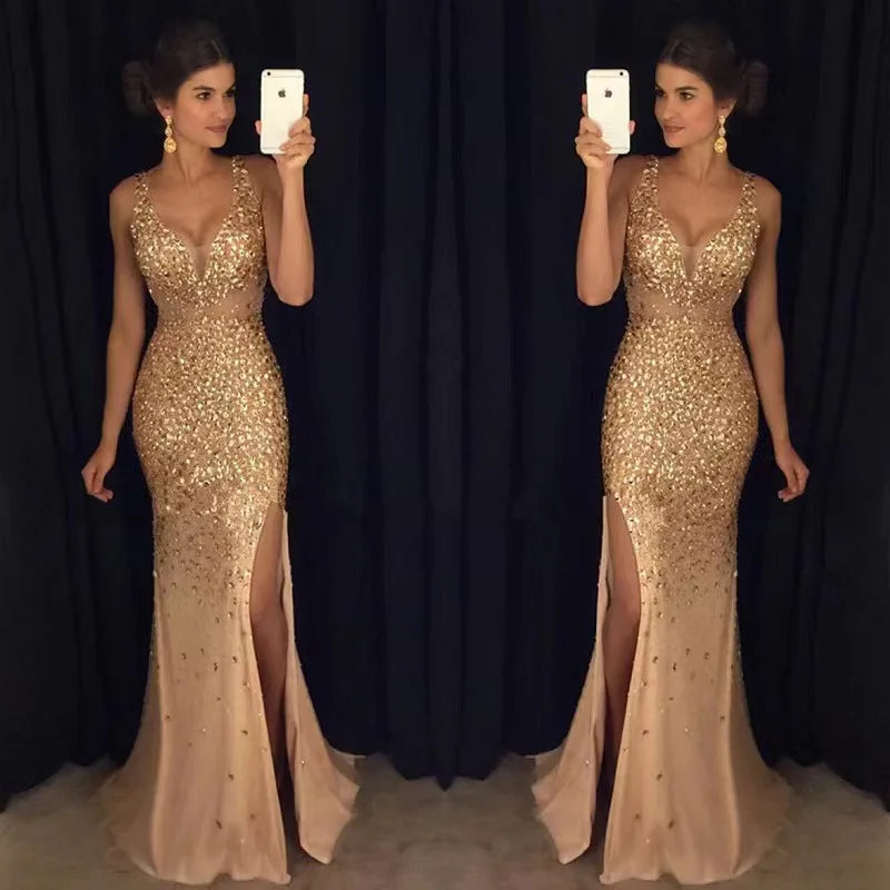 Long Elegant Evening Party Wear Dresses Luxury Wedding Sequins Prom Gown Slit Gala Dress for Women Sexy Cocktail Dress Clothes