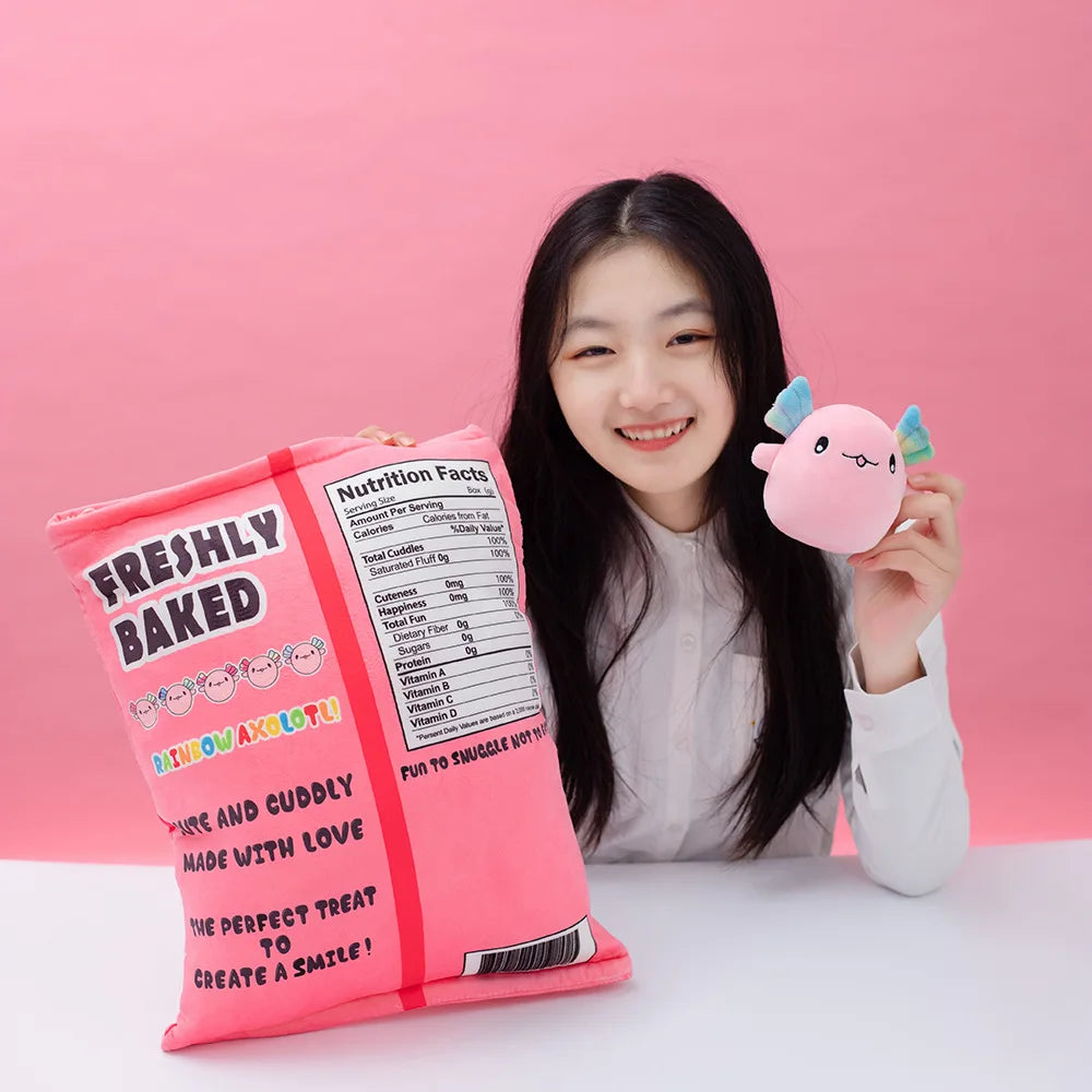 Cartoon Ramen Puff Cookie Bag Bubble Tea Plush Pillow Stuffed Kawaii Animals Axolotl Yellow Duck Bat Bunny Small Balls Candy Bag