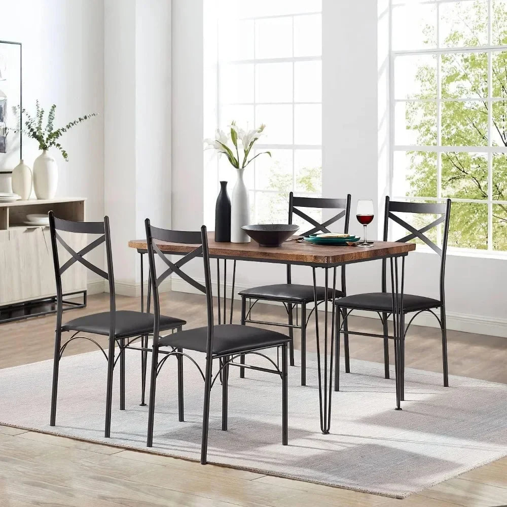 5-Piece Set for Home Kitchen Breakfast Nook, with 4 Chairs, Black, Dining Room for 4, Retro Brown Dining Tables set