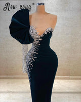 5 Designs Velvet Handmade Crystals Evening Dress for Dinner Dubai Navy Blue Long Prom Gowns Formal Wedding Party Dresses