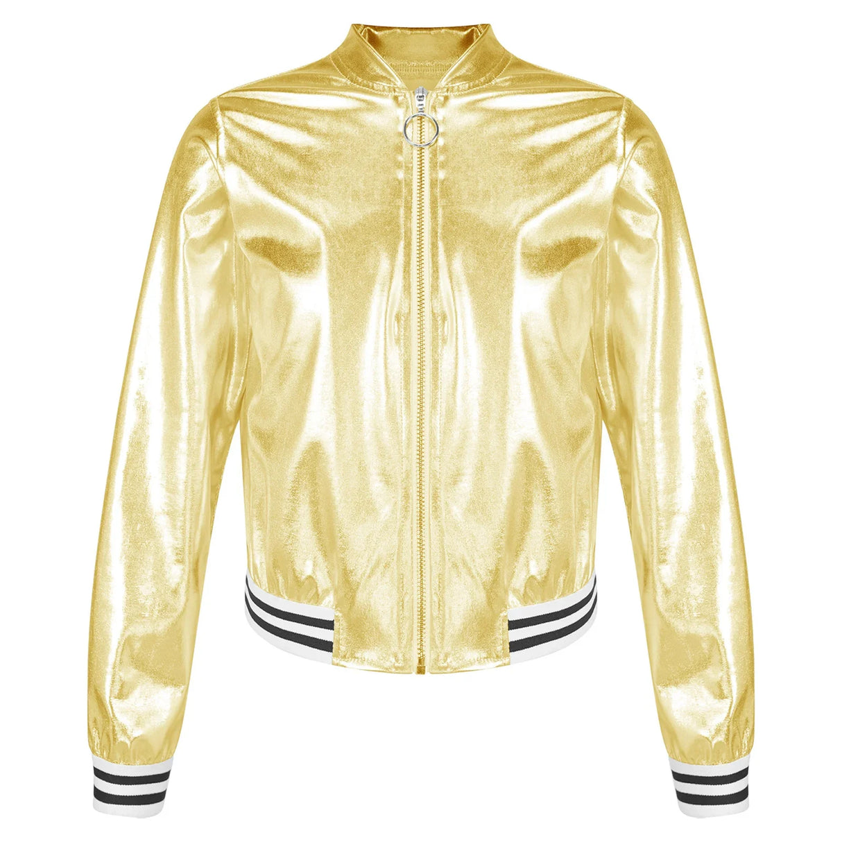 Kids Girls Shiny Baseball Jacket Bolero Disco Blazer Street Dance Wear Long Sleeve Metallic Zipper Bomber Coat Outerwear