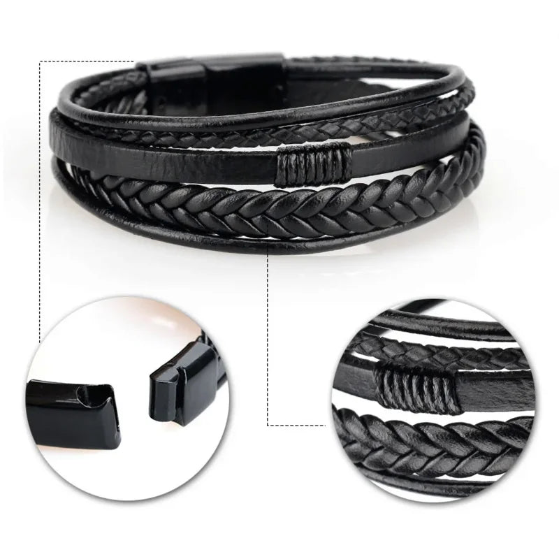 Trendy  Leather Bracelets For Men Multilayer Braided Rope Bracelets For Male Bracelets Jewelry Pulsera Hombre