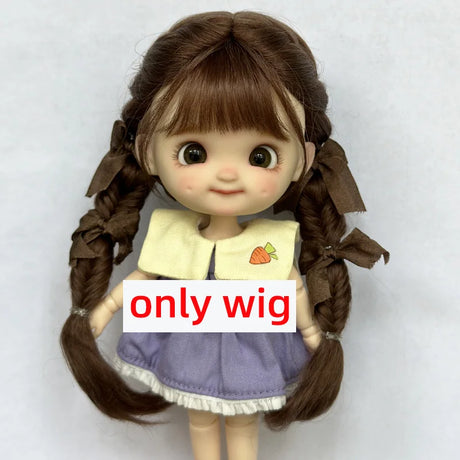 Doll Wig Bangs Ponytail Curly Soft Mohair Wig Suitable for Ob11, 1/12bjd, 1/8BJD Doll Wig Doll Accessories