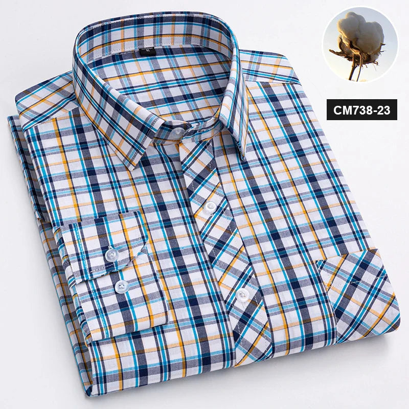 New in shirt 100%cotton long-sleeve shirts for men thin slim fit formal plain shirt plaid designer tops office elegants clothes