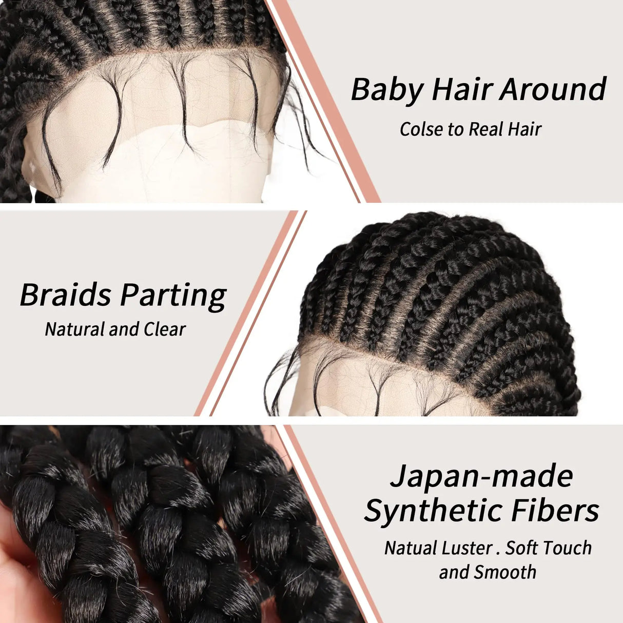 36" Embroidery Full Double Lace Braided Wigs for Women Box Braids Wig with Baby Hair Synthetic Lace Frontal Cornrow Braided Wig