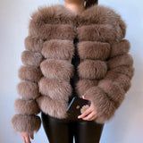 WEFURLENA 2023 New Real Fur Coat  Winter Jacket Women natural large wool fox fur coat Street warm long sleeve detachable vest